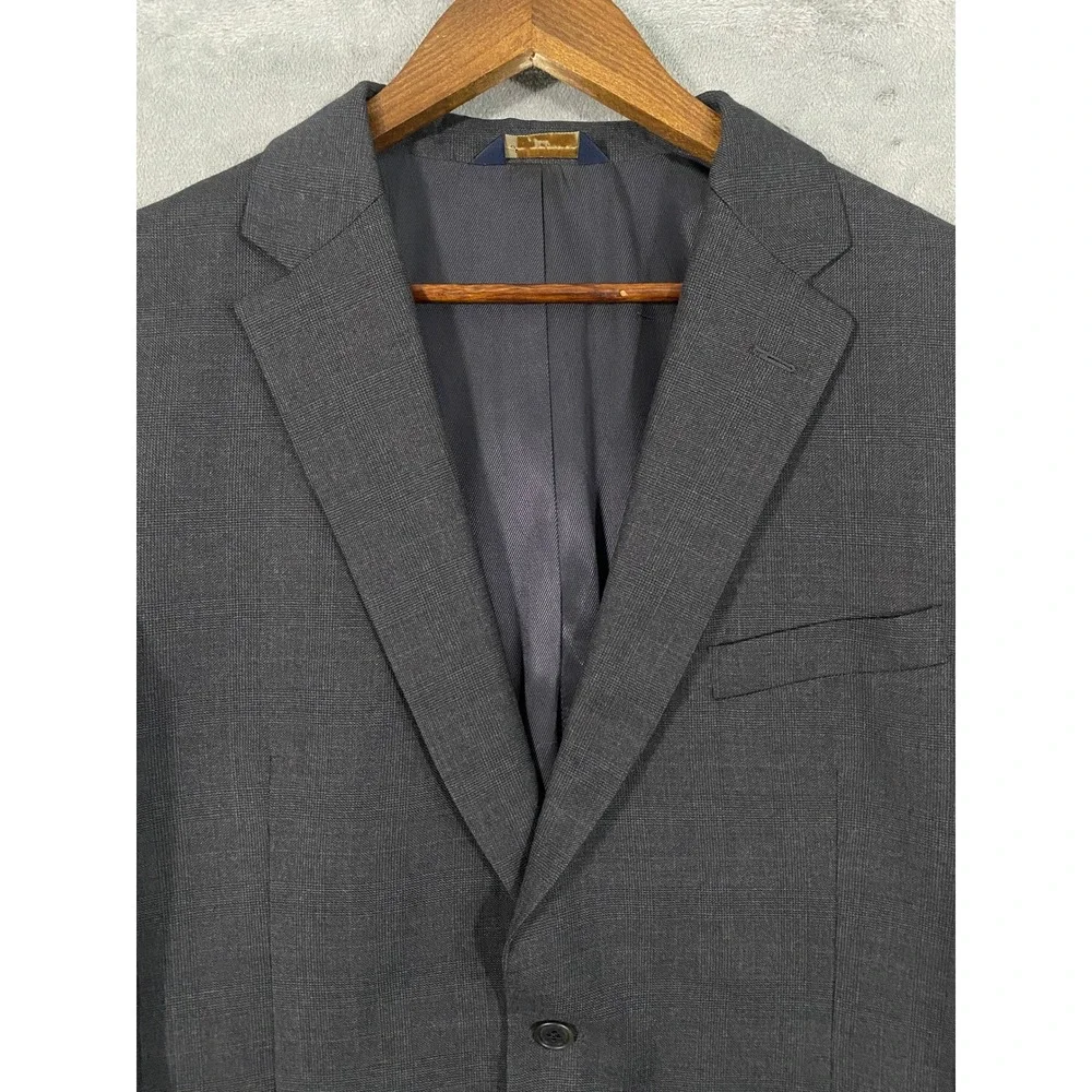 Joseph & Feiss Sport Coat 44L Gray Glen Check Plaid Wool 2-Button Blazer Jacket